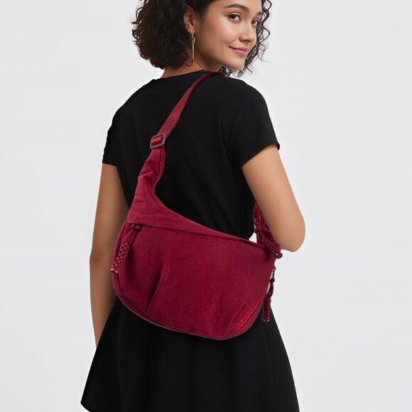 Women's Nylon Hobo Crescent Crossbody Bag, Multi-Pocket Sling Bag, Half Moon Sho - Picture 3 of 7